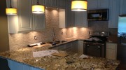 Under cabinet lighting and pendant lights.